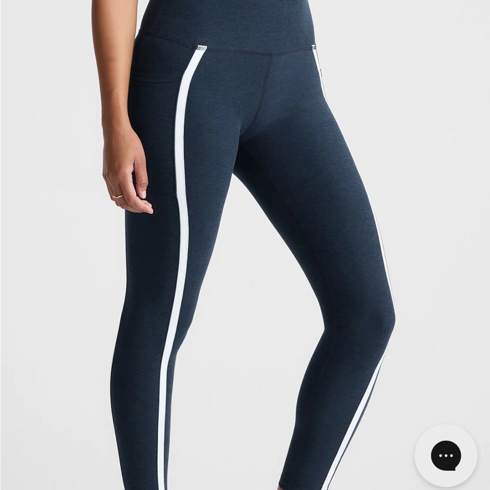 Beyond Yoga space dye Navy High-Waist Leggings with White Side Stripe